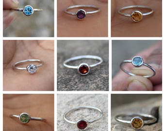 925 Sterling Silver - Birthstone Ring - Blue Topaz - Citrine - Amethyst - Peridot - Garnet - Ruby(GF) - Labradorite - Zircon - Ring Jewelry