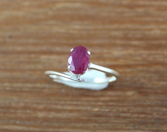 925 Sterling Silver - Natural Ruby GF - Handmade Ring Jewelry - 5 X 7 MM Oval Cut - Birthstone Ring -  Delicate Ring - Promise Ring