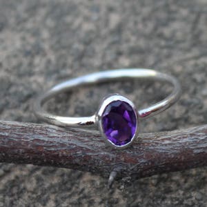 Natural Purple Amethyst Ring, 925 Solid Sterling Silver, Handmade, Dainty Women Ring, February Birthstone, Midi ring, daily wear Ring, Gift