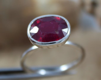 Delicate Oval Ruby Ring: Handmade 925 Sterling Silver