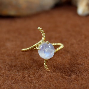 Dainty Moonstone Ring: Handmade Sterling Silver Twisted Band