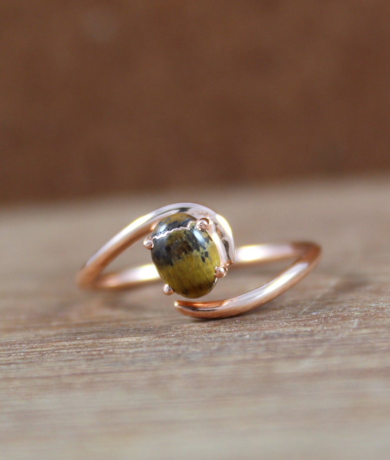 Gold Plated Ring Natural Tiger Eye Ring 925 Sterling Silver Handmade Ring 5 X 7 MM Oval Cabochon Rose Gold Plated Birthstone image 3