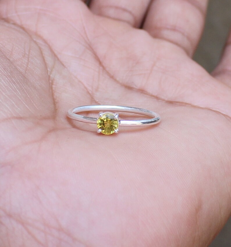 Natural heated Yellow Sapphire 925 Sterling Silver 0.5 Ct. Round Cut 5 MM Yellow Sapphire Silver Yellow Sapphire Size US 3 To 13 image 3