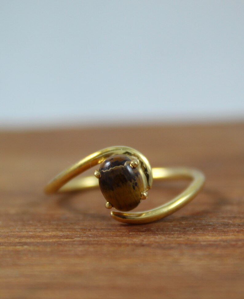 Gold Plated Ring Natural Tiger Eye Ring 925 Sterling Silver Handmade Ring 5 X 7 MM Oval Cabochon Rose Gold Plated Birthstone image 4