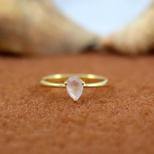Rose Gold Rose Quartz Ring, 925 Sterling Silver, Gold Plated Ring, Natural Rose Quartz, Handmade Gemstone Jewelry, Promise Ring, 5X7 MM Pear