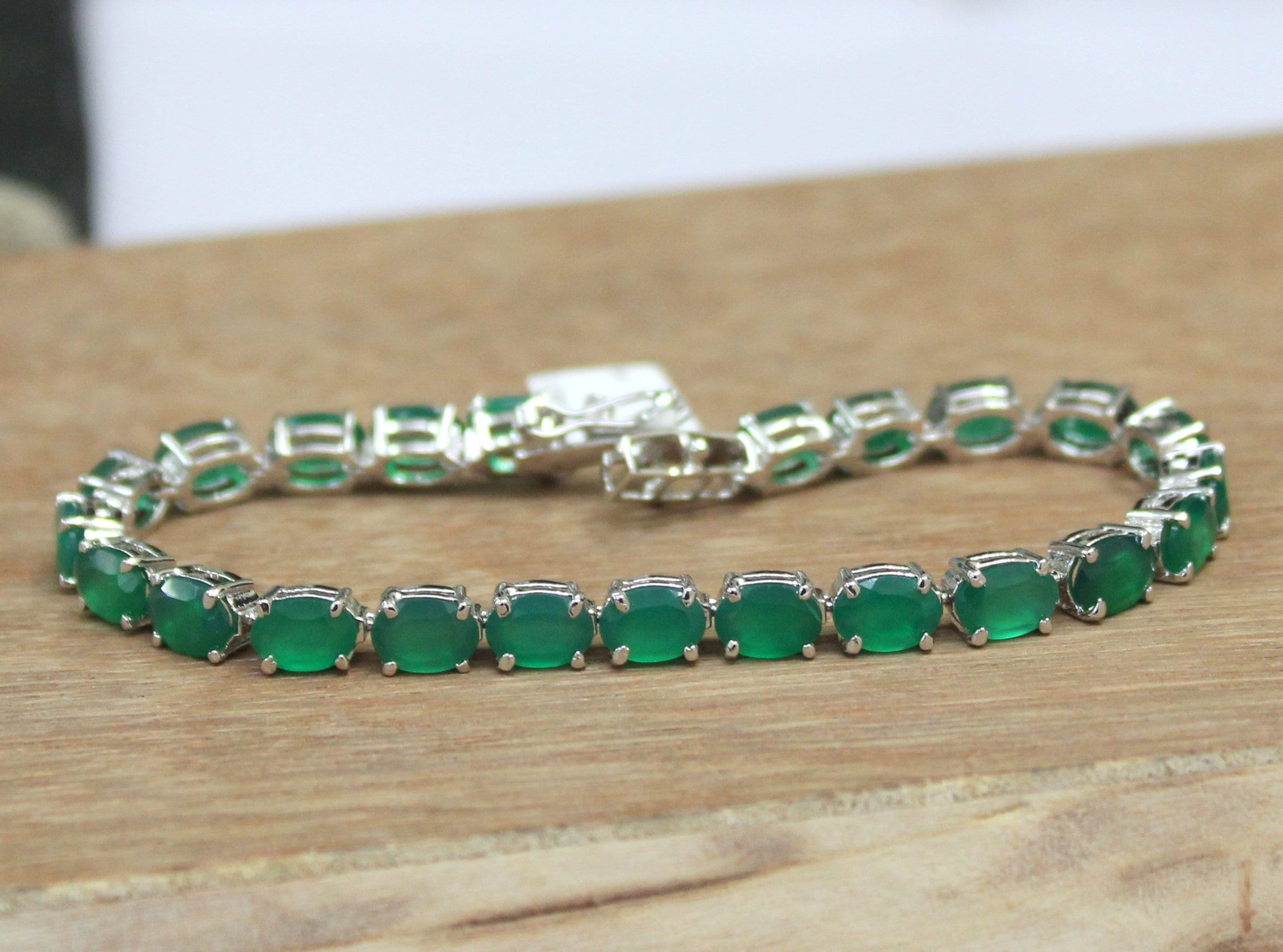 Natural Green Onyx Cut Bracelet 925 Sterling Silver 5 X 7 Etsy