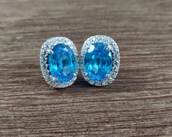 Synthetic Blue Topaz Earrings, Blue Topaz Stud Earrings, Silver Studs, Blue Topaz Silver Studs, Dainty Minimalist Studs, 925 Sterling Silver