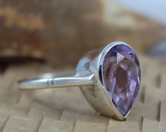 925 Sterling Silver - Natural Amethyst Ring - Handmade Ring - Purple Amethyst Gemstone Ring - Proposition Statement Ring - Birthstone Jewelry