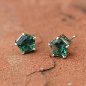 Fluorite Stud Earring, Push Back Stud Earring, Pentagon Cut Green Fluorite Studs, Sterling Silver Studs, Handmade, Statement Earring Gift