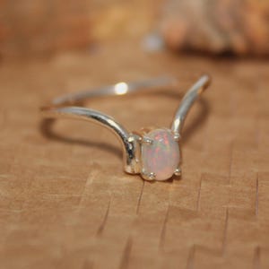 Natural Rainbow Fire Ethiopian Opal 925 Silver Chevron Ring October Birthstone Promise Solitaire Stackable Unique Wishbone Ring Gift For Her image 8
