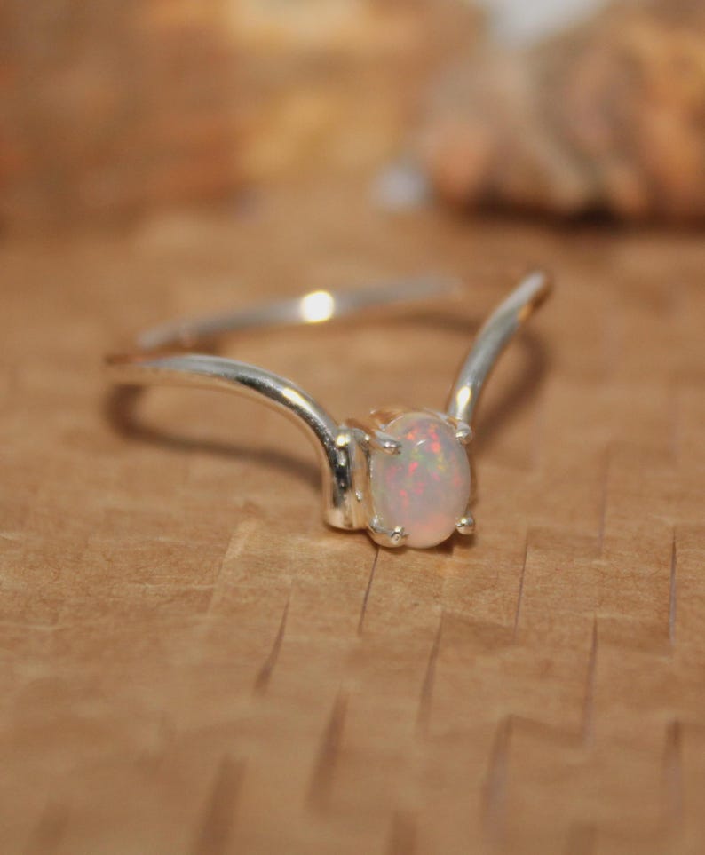 Natural Rainbow Fire Ethiopian Opal 925 Silver Chevron Ring October Birthstone Promise Solitaire Stackable Unique Wishbone Ring Gift For Her image 8