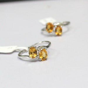 Natural Yellow Citrine Sterling Silver Ring, Dual Citrine Stone Ring, November Birthstone Ring, Citrine Jewelry Golden Citrine Ring Gift Mom