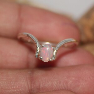 Natural Rainbow Fire Ethiopian Opal 925 Silver Chevron Ring October Birthstone Promise Solitaire Stackable Unique Wishbone Ring Gift For Her image 5