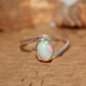Natural Ethiopian Opal Silver Ring, 925 Sterling Silver, Handmade, 6 X 8 MM White Crystal Opal, Birthstone, Statement Ring, Solitaire Ring