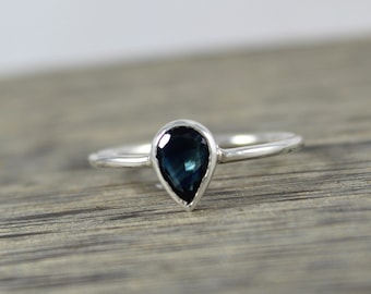 925 Sterling Silver - Natural Heated Blue Sapphire - 5 X 7 MM Pear Cut - Handmade Ring - Birthstone Ring - Promise Ring