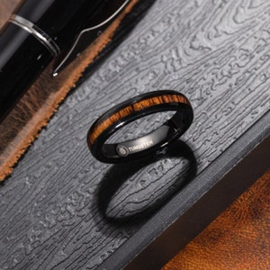 Black Tungsten Carbide Genuine Hawaiian Koa Wood 4mm Wedding Band