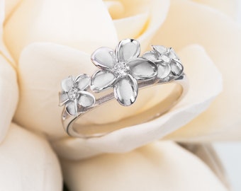 Hawaiian Jewelry Pink CZ Plumeria Flower Toe Ring from
