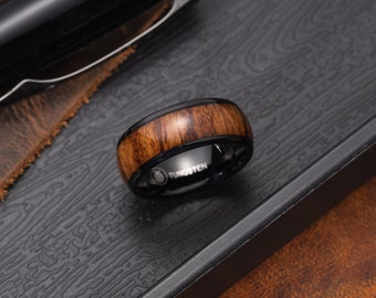 Black Tungsten Carbide Genuine Hawaiian Koa Wood 8mm Wedding Band