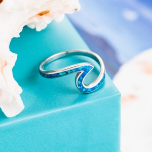 Sterling Silver Opal Wave Ring