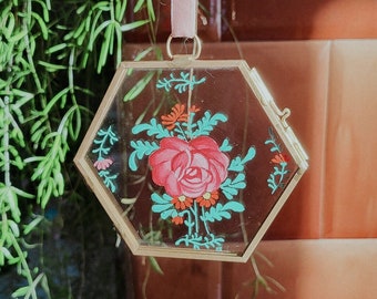 Hexagon glass frame tea rose // picture frame, gift idea, East Frisia
