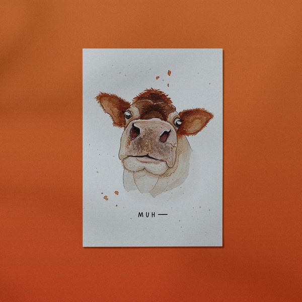 Kuh Postkarte // Grußkarte, Muh, DIN A6