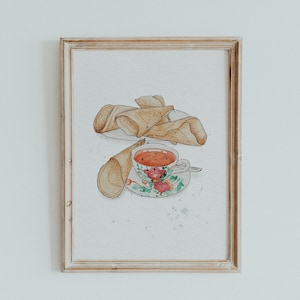 Poster Neujahrskuchen // Kunstdruck, Wanddekoration, Ostfriesland, Teetasse, Aquarell Illustration, A5 oder A4
