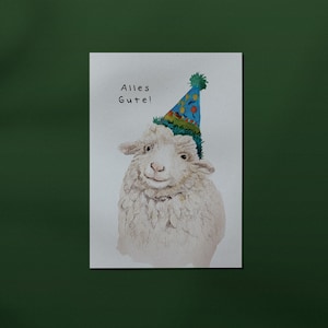 Postkarte Schaf "Alles Gute" // Geburtstag, Glückwunsch, Grußkarte, Partyhut, DIN A6