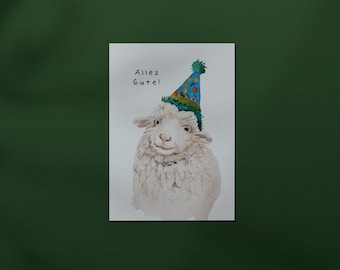Postkarte Schaf "Alles Gute" // Geburtstag, Glückwunsch, Grußkarte, Partyhut, DIN A6