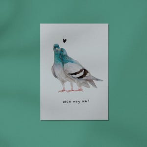 Postkarte Tauben "Dich mag ich" // Grußkarte, Herz, Liebe, DIN A6