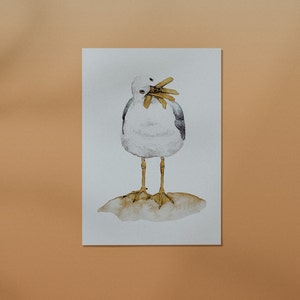 Postkarte Möwe // Grußkarte, Pommes, DIN A6