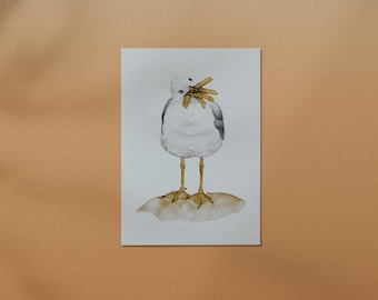 Seagull postcard // greeting card, fries, DIN A6