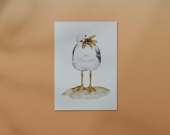 Postkarte Möwe // Grußkarte, Pommes, DIN A6