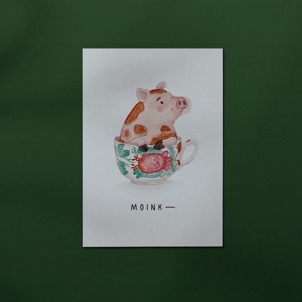 Schwein in Teetasse Postkarte // Grußkarte, Ostfriesland, DIN A6