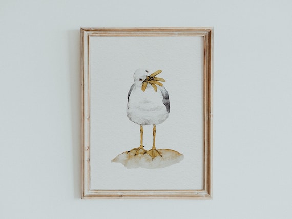 Möwe Poster Kunstdruck | Pommes Aquarell Illustration | Geschenk Wanddeko | A4 oder A5