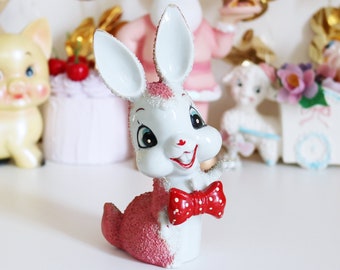 RARE Vintage Arnart Pink Bowtie Bunny Rabbit Sugar Ceramic Figurine