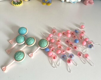 Fun Vintage Plastic Pink & Blue Minature Rattle Decorations Job Lot