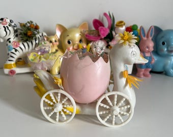 Vintage Kitsch plastic swan cart - Easter decoration