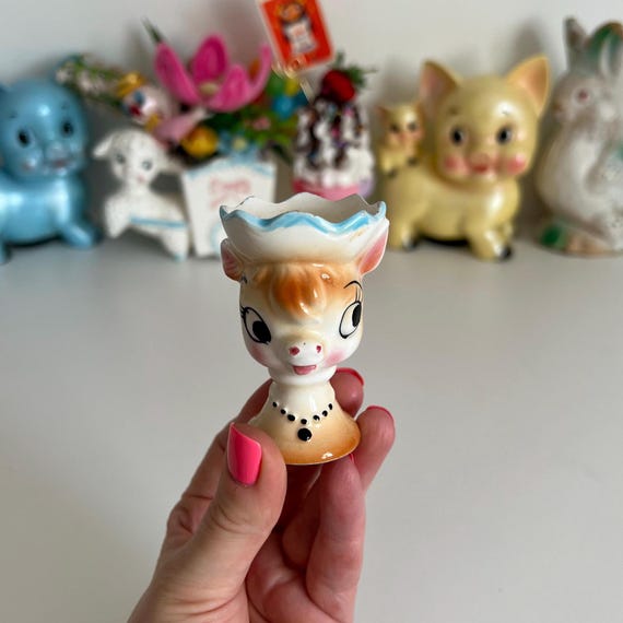Vintage Kitsch Bambi Deer Ceramic Egg Cup Decoration