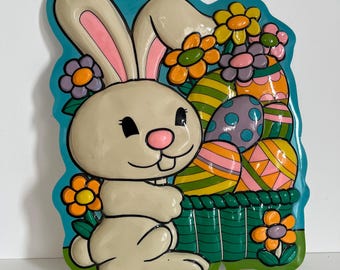 Vintage Large Colourful Easter Bunny Handing Wall Hanging - Made in Taiwan