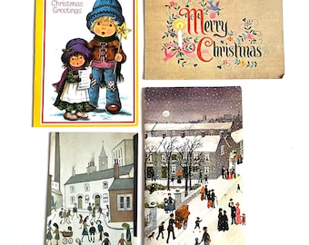 Vintage Kitsch Christmas Paper Greetings Cards - Set of 4