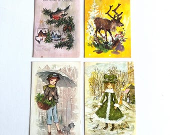 Vintage Kitsch Christmas Paper Greetings Cards - Set of 4