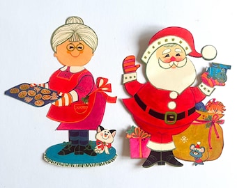 Vintage Kitsch Christmas Santa Mr and Mrs Claus Christmas Paper Decorations