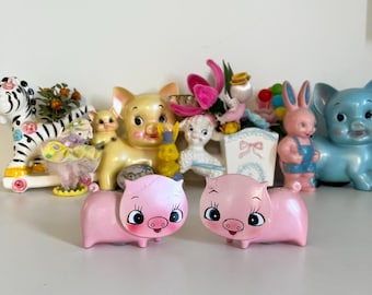 Enesco Flat Faced Pink Pig Salt & Pepper Shaker Hand Painted Japan Vintage