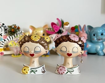 Vintage Tilso Lady Head Salt And Pepper Shakers, Japanese Ceramics - Rare In the U.K.