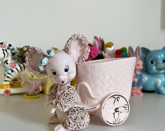 Vintage Kitsch Pink Spaghetti Ceramic Poodle Planter