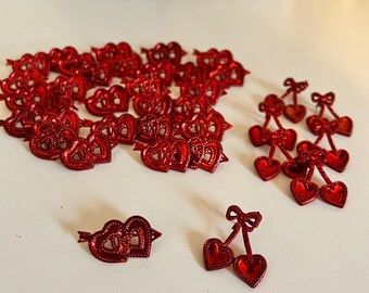 Vintage Kitschy Plastic Valentine’s Day Hearts and Cherry Cake Toppers Job Lot