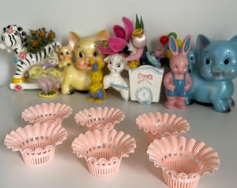 Vintage Easter Pink Plastic Nutcup Set of 6