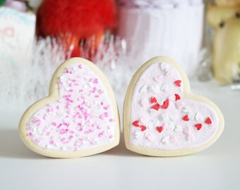 Set Of 2 Faux Iced Pretty Pink Sprinkle Valentines Heart Cookie Display Decorations