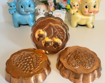 Vintage Copper Fruit Molds, Korean Kitchen Decor, Set of 3