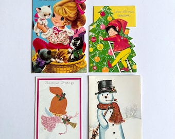 Vintage Kitsch Christmas Paper Greetings Cards - Set of 4